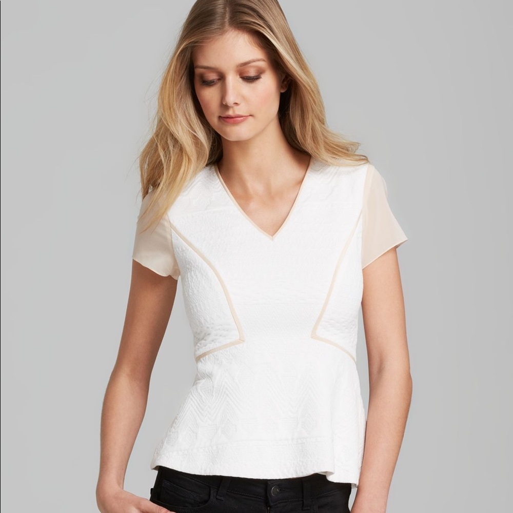 Rebecca Taylor White Diamond Jacquard Peplum Top